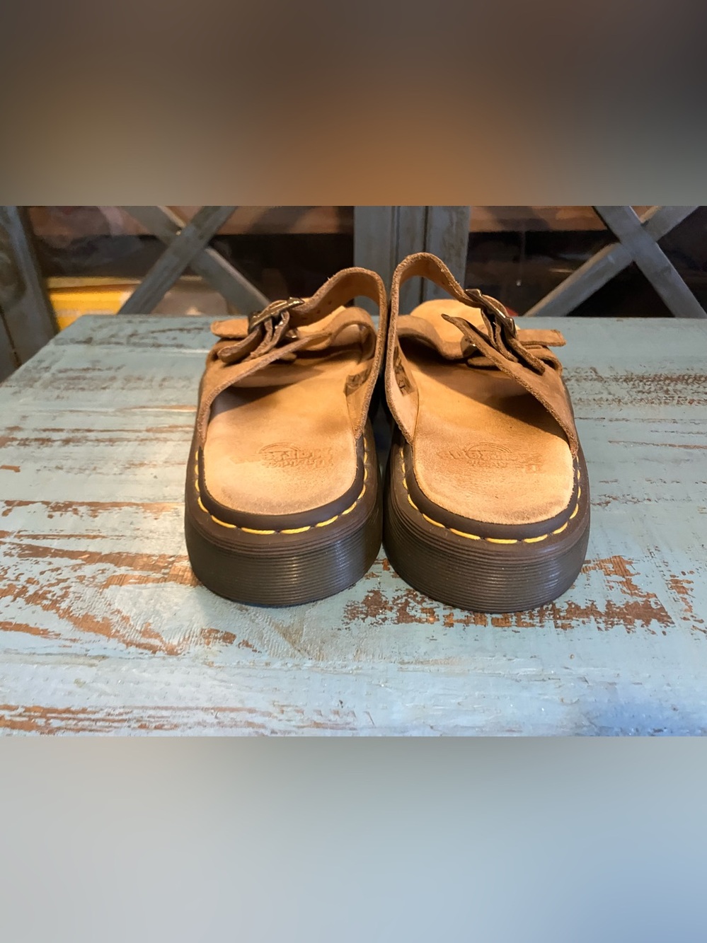 Dr. Martens Tan Leather Double-Buckle Slide Sandals - Picture 4 of 16